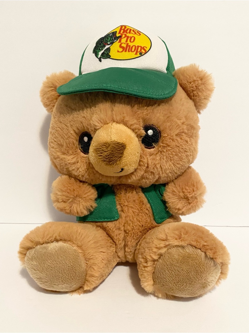 Bass Pro Shops Brown Teddy Bear Plush Stuffed Animal Green Hat Vest Fishing Toy